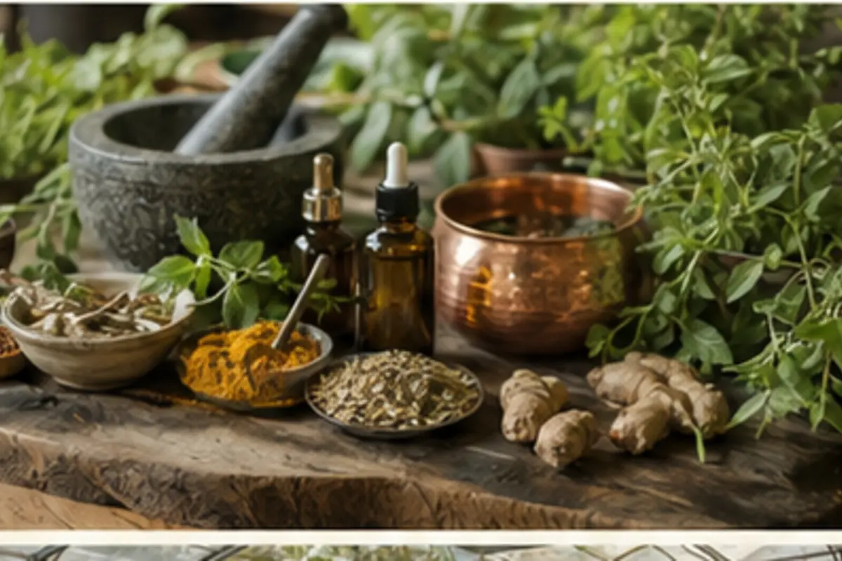 Ayurvedische kruiden en traditionele materialen